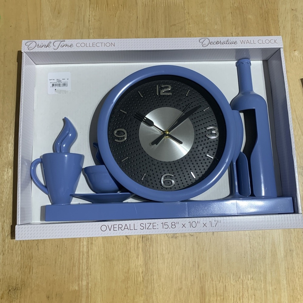 Drink  time collection Blue Decorative Wall Clock Overrall Size‎ 15.5x10x1.7